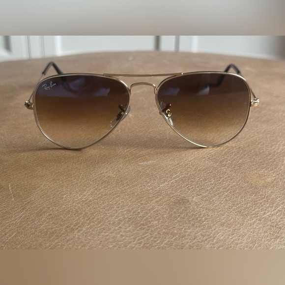Ray-Ban Accessories - Ray-Ban Gold and Brown Aviator Sunglasses